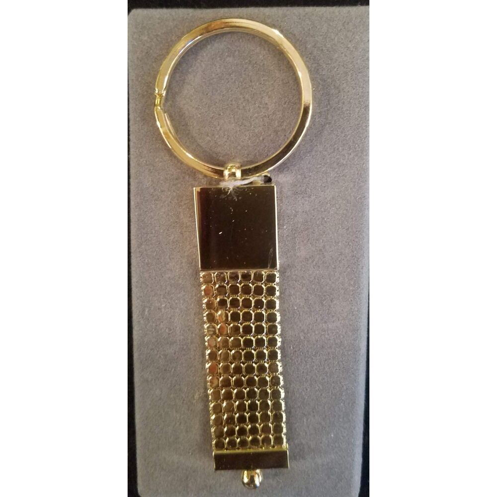 VTG Whiting & Davis Gold Mesh Keychain Rectangle & Tubular Tassel Key Ring Box